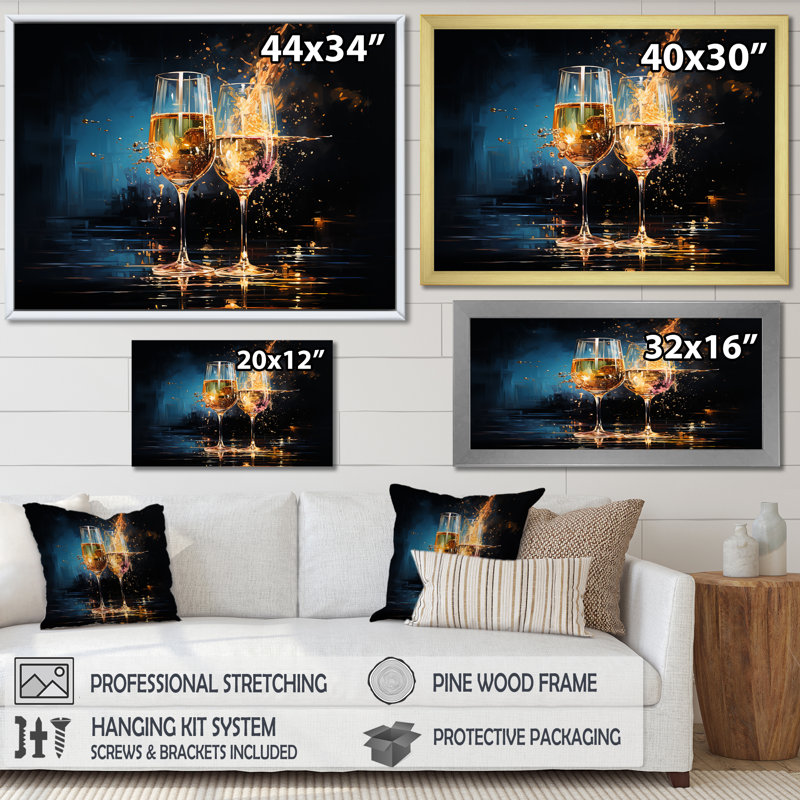 «Wine Claret Brillance Cheers - Wine», art mural, Cadre flottant doré, H 24 po x l 32 po x P 1 po