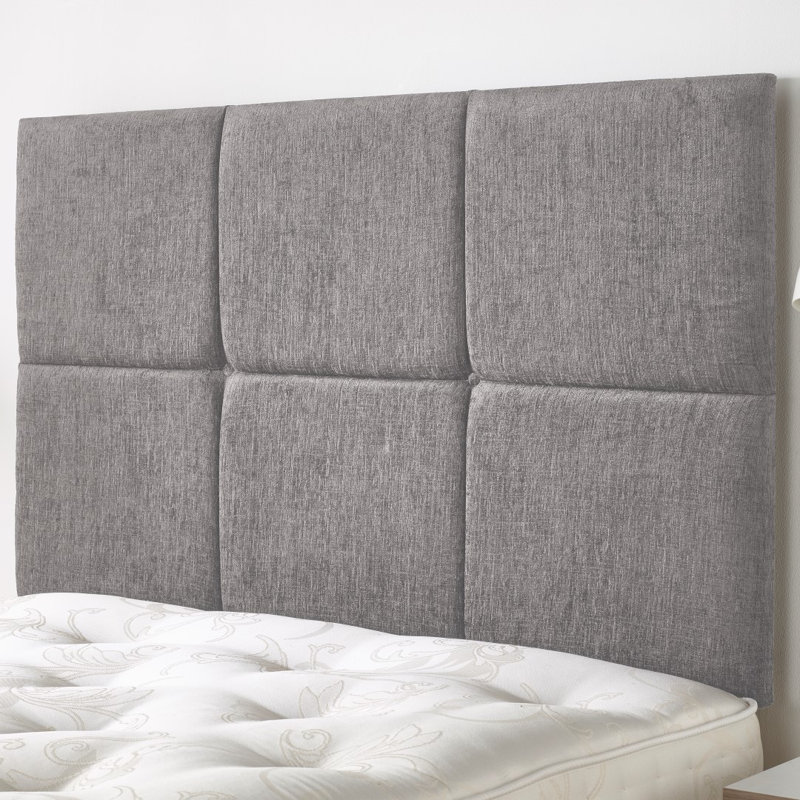 Upholstered Velvet Panel Headboard, Double (4'6"), Silver