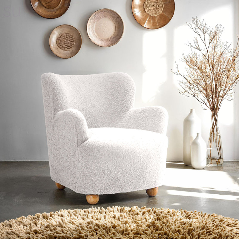 Fauteuil d'appoint rembourré Sabrina Boucle, Blanc