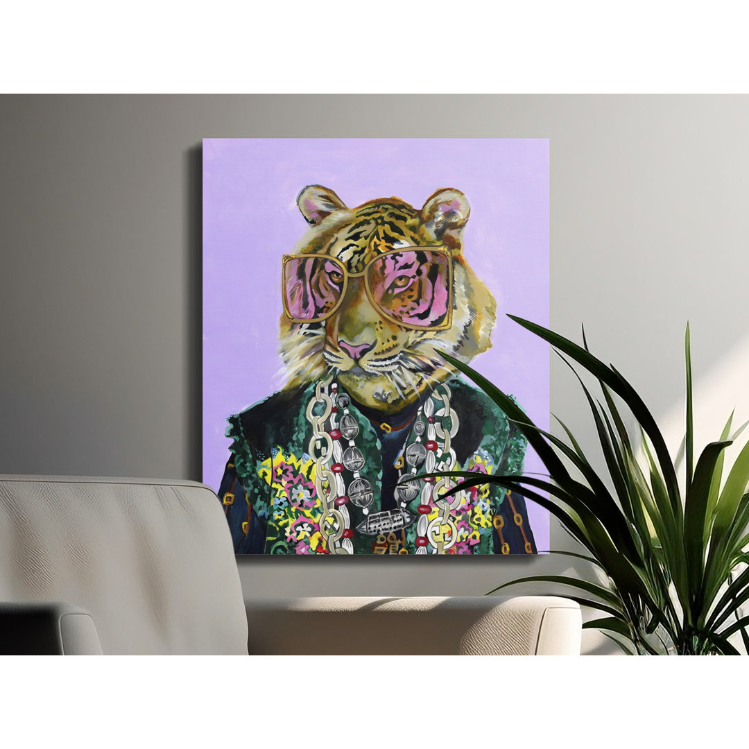 Bold Fashion Tiger Canvas Wall Art, Maximalist Eclectic Animal Art Print, Glam Pop Art Portrait for Trendy Home Decor