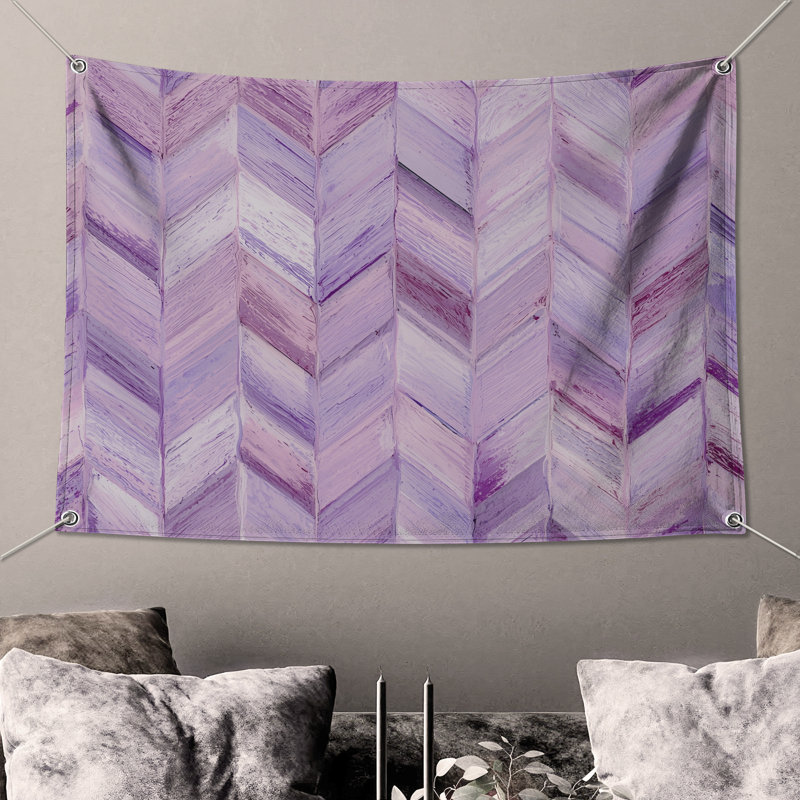Tapisserie murale mauve à motif de chevrons - Décoration murale à chevrons, H 104 po x 88 avec 4 œillets