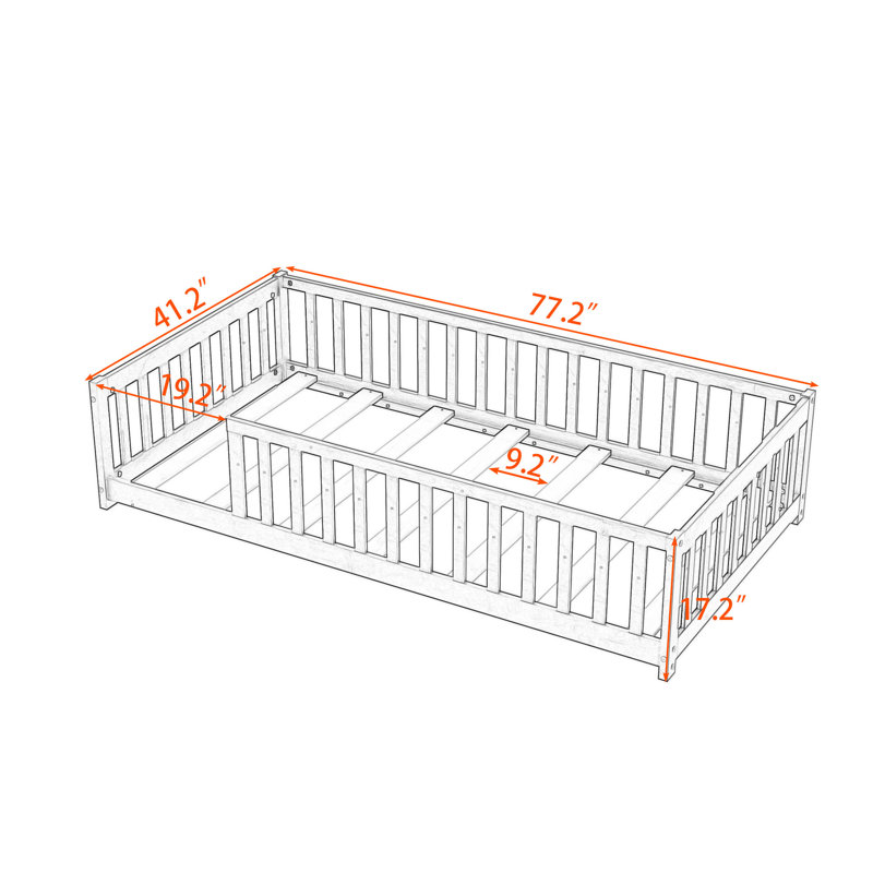 Twin Wooden Frame Kids Bed With Slats, White