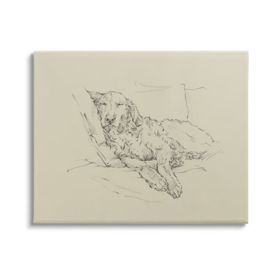Croquis de chien monochromatique décontracté Fluffy Retriever