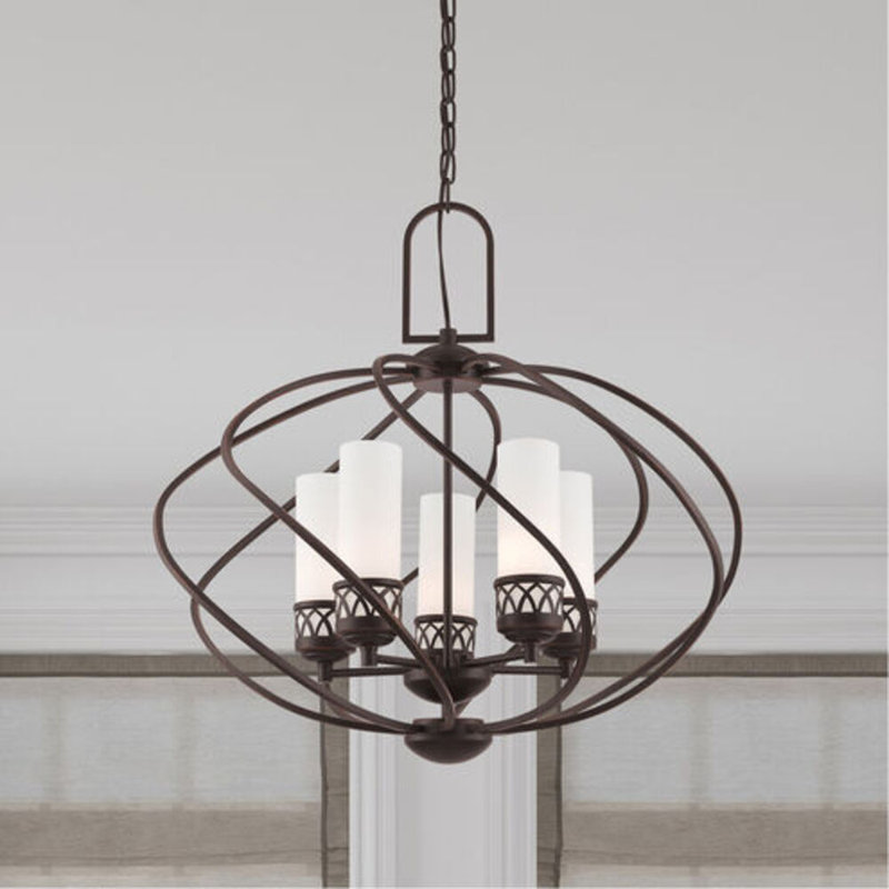Lustre géométrique classique à 5 lumières Tayaba, H 27 po x l 17 po x P 27 po, Bronze vieilli