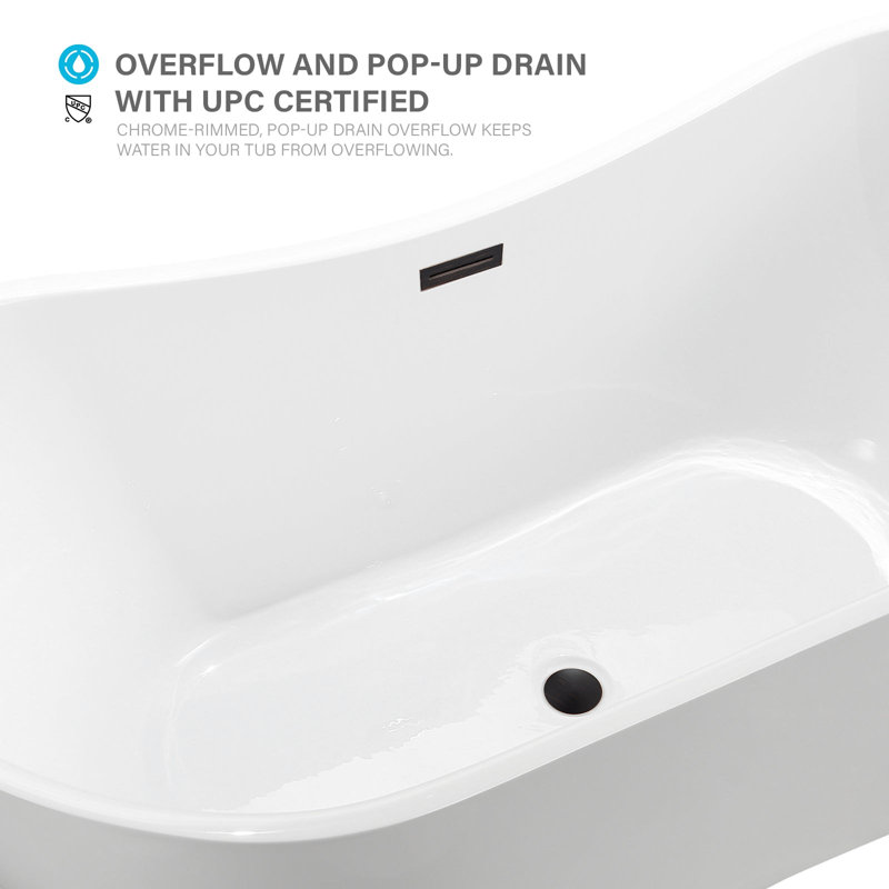 Vanity Art 59" Freestanding Acrylic Soaking Bathtub with Center Drain - White, White/Oil Rubbed Bronze