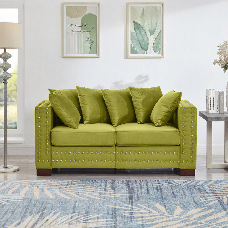Design Living Room Sofa Square Armrest With Silver Nails Decoration Upholstered Velvet Loveseat