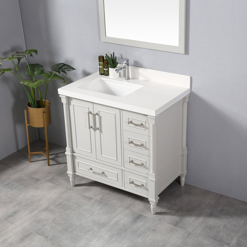 Ensemble de meuble-lavabo simple 36 po Mulder, Blanc, Gris Coventry, Nickel brossé