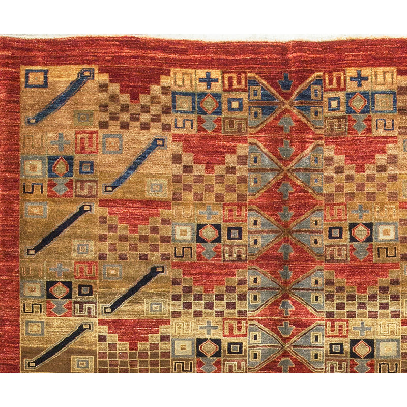 Tapis rouge et brun noué à la main de haute qualité