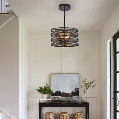3 - Light Drum Chandelier For Dining Room, 13" Rustic Farmhouse Dining Room Light Fixture Linear Chandelier For Foyer
