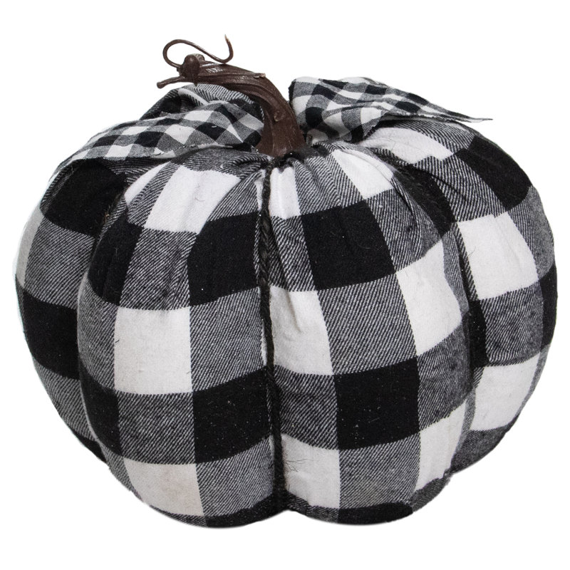 Black and White Buffalo Plaid Fall Harvest Pumpkin Figurine