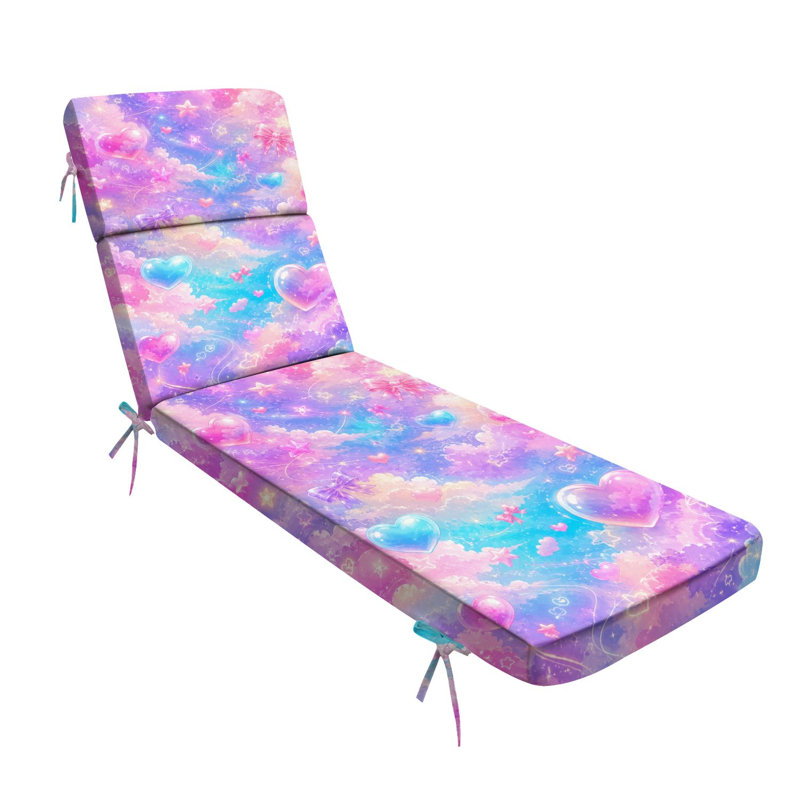 Peenoke Outdoor Indoor 3'' Lounge Patio Cushion Colorful Pastel Sky Hearts Stars Bows Water-Resistant Chaise Lounge Cushion for Chair Patio Furniture Seat Cushion