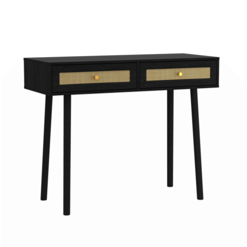 Table bohémienne, 2 tiroirs en rotin, Noir, noir, noir, noir