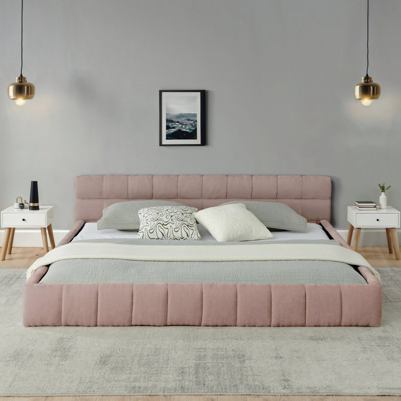 Structure de lit tapissier très grand californien avec tissu épais, lit plateforme grand format en chenille avec tête de lit et structure solide. Aucun sommier tapissier requis (90,5 po x 80,5 po x 31 po)