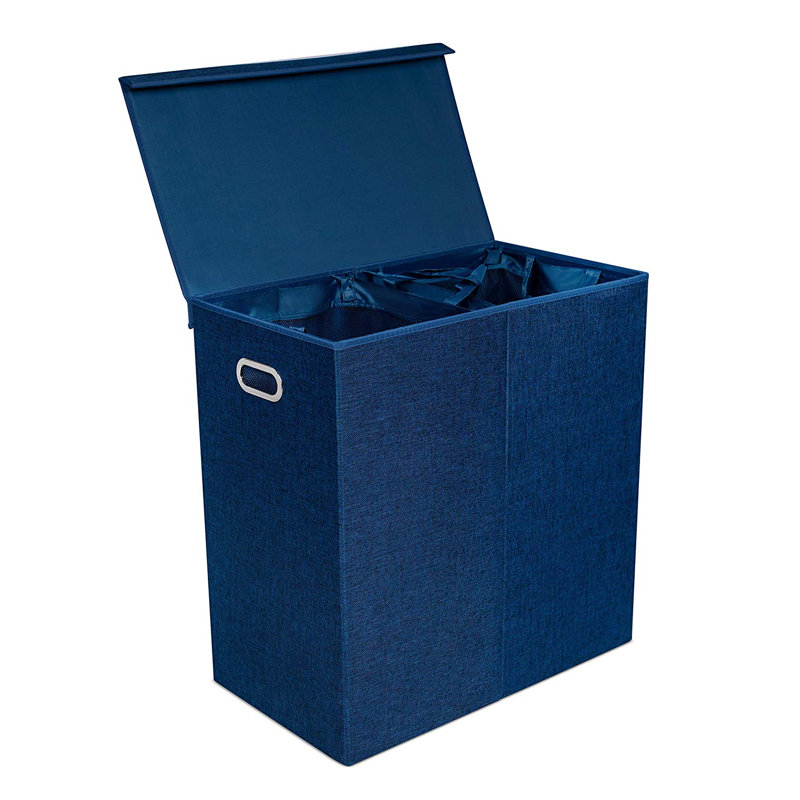 BirdRock Tall Laundry Hamper with Lid and 2 Removeable Bags - Double 13Gal Collapsible Dirty Laundry Basket (Navy), Navy