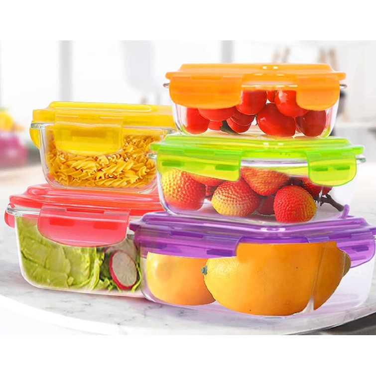 Set of 10 Glass Food Storage Container Meal Prep With Lids Tupperware On  The Go