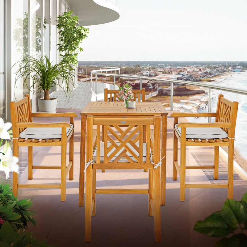 Outdoor 5 - Piece Teak Bistro Set with Cushions