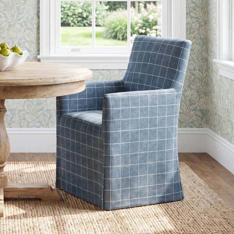 Silvia 20'' H Cotton Upholstered Armchair, Classic Gingham Tan