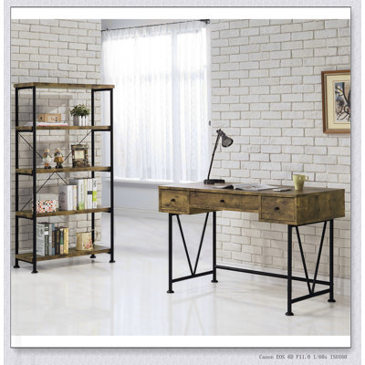 2-Piece Computer Desk and Bookcase with Ample Storage, Rustic Nutmeg Finish, and Industrial Metal Frame for Home Office