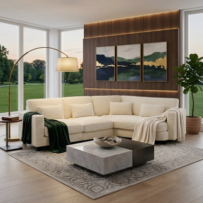 Redenius 123" Curved Corduroy Sectional Sofa Seater for 4