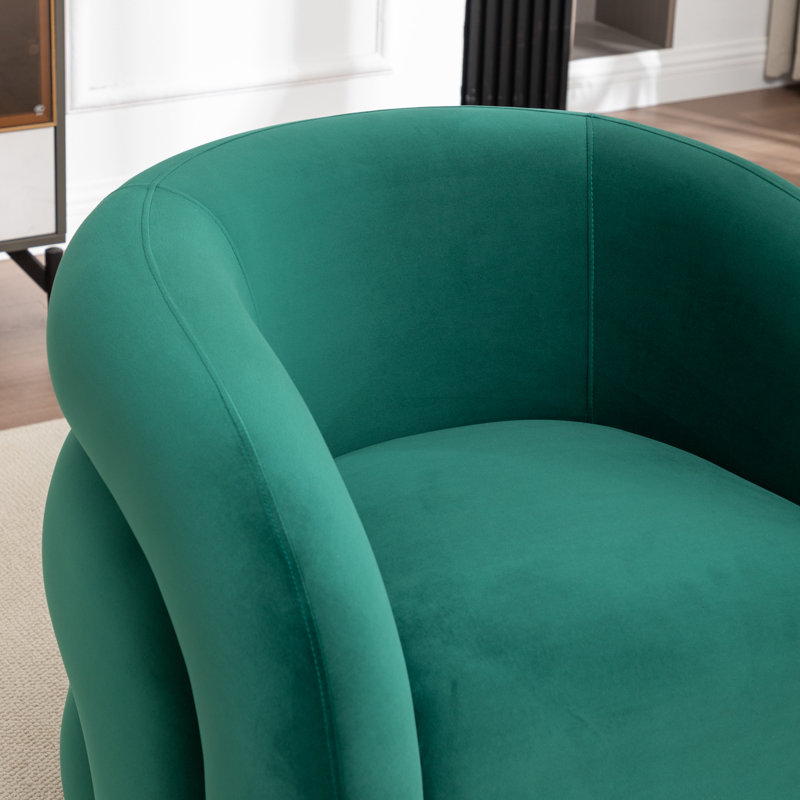 Fauteuil demi-tonneau pivotant rembourré Coyle, Velours vert foncé, 1