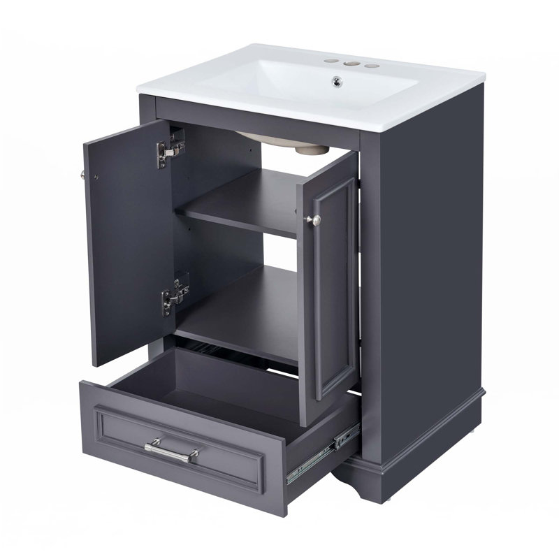Meuble-lavabo 24 po avec lavabo en céramique, Argent argent, Bleu gris