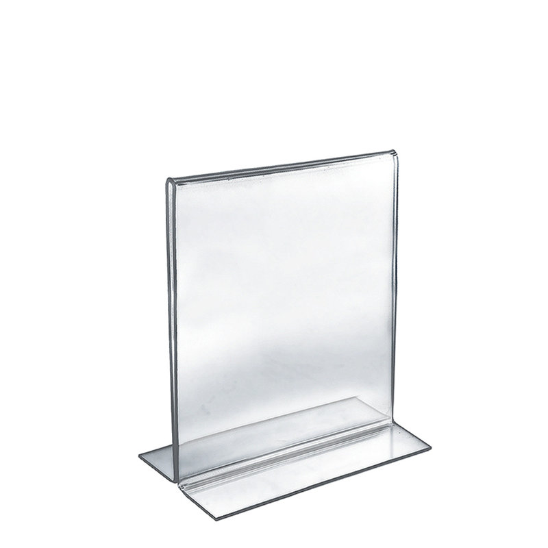 Porte-affiche en T transparent à chargement par le bas 8,5 po de largeur x 11 po de hauteur - vertical / portrait, paquet de 10
