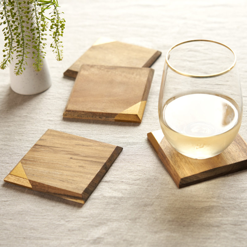 Acacia Wood Coasters with Copper Accents, Set of 4
