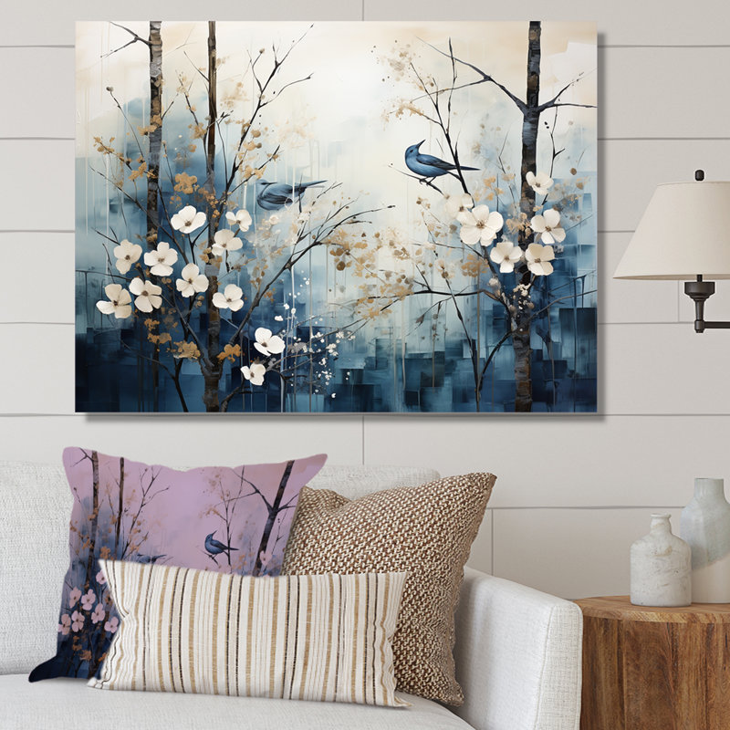 «Blue and White Forest Winter Harmony I», art mural sur toile, Toile tendue, H 34 po x l 44 po x P 1,5 po