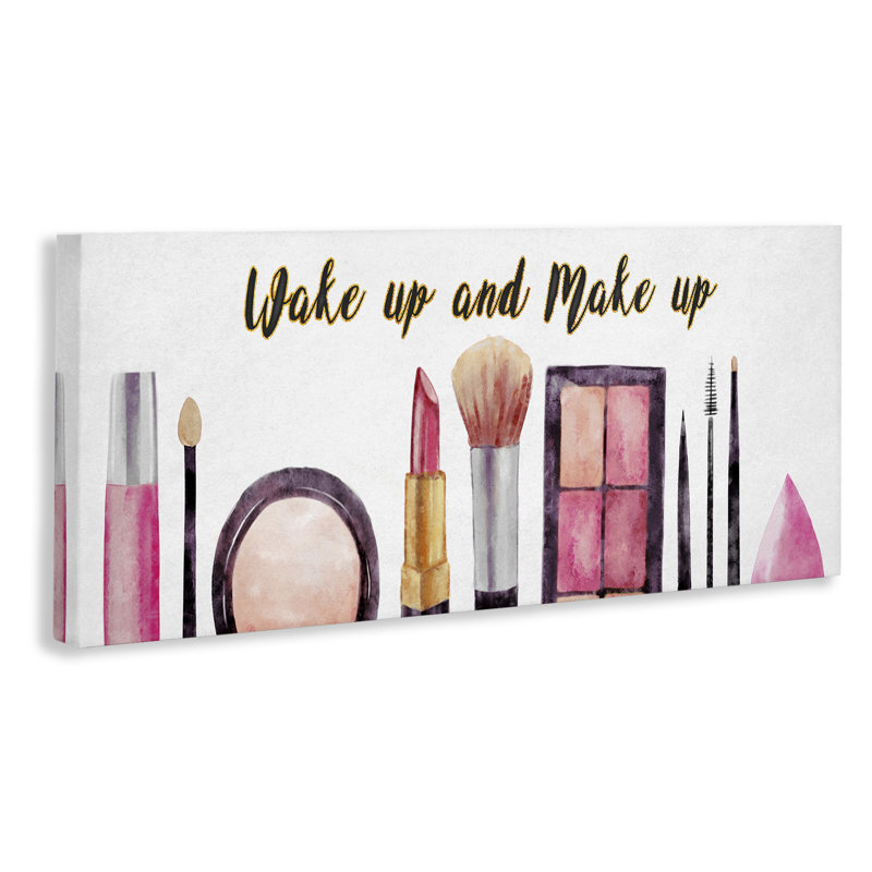 Wake Up Make Up Pink Grey Fashion Word Design - impression d'art graphique, H 10 po x l 24 po