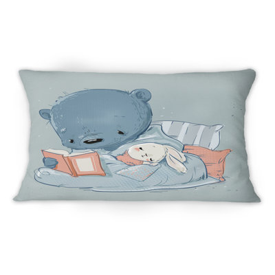Joli dessin d'ours en peluche avec un petit lièvre blanc - Coussin 1