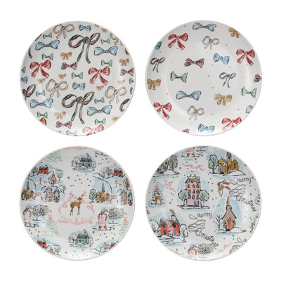 Assiette ronde en grès avec motif des Fêtes