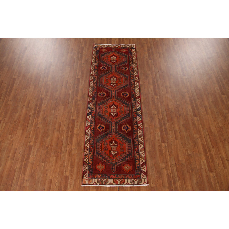 Geometric Wool Traditional Runner Rug 3x10