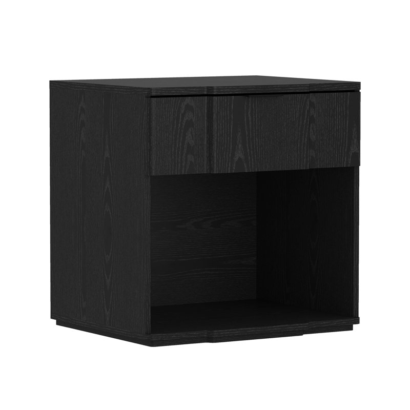Clive 22" Mid-Century Modern 1-Drawer Nightstand in Black, Black