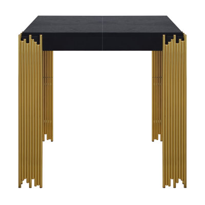 Theo Side End Table, Retro Gold Metal Legs, Black Wood, Square 25 Inch