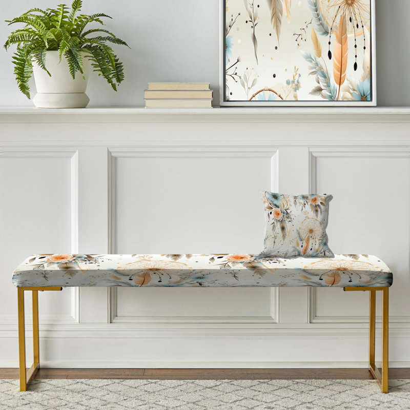 Dreamcatchers Boho Pattern - Boho Upholstered Gold Bench