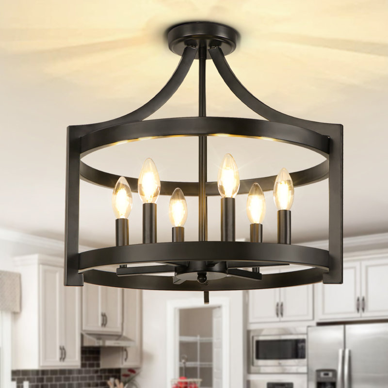 Lustre géométrique à 6 lumières Carrianna, Noir mat