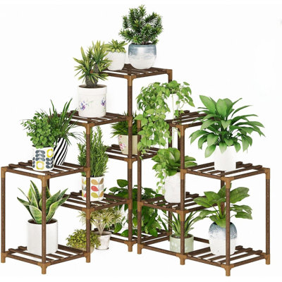 11 Grid Solid Wood Shelf Plant Display Stand - Multi-Tier Indoor Outdoor Flower Rack