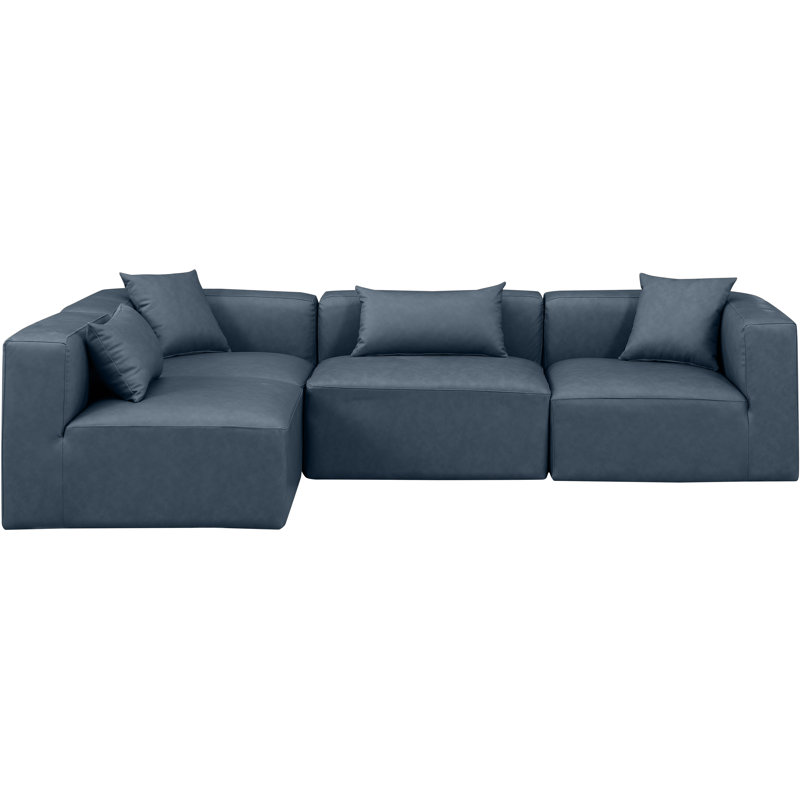 Houswerth Upholstered L-Shaped Sectional Reversible, Navy Vegan Leather