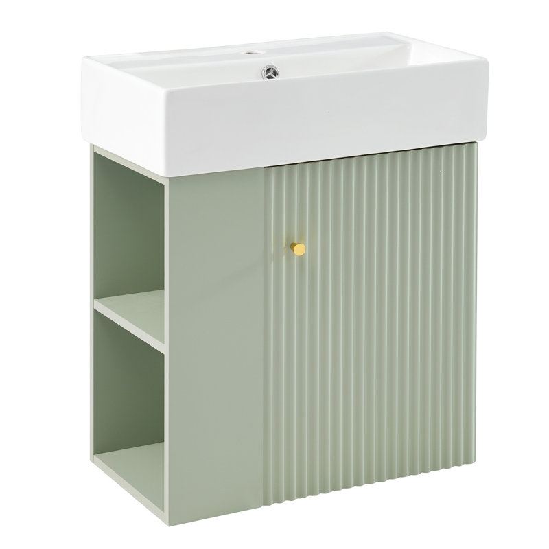 Meuble-lavabo flottant avec lavabo en céramique, Vert