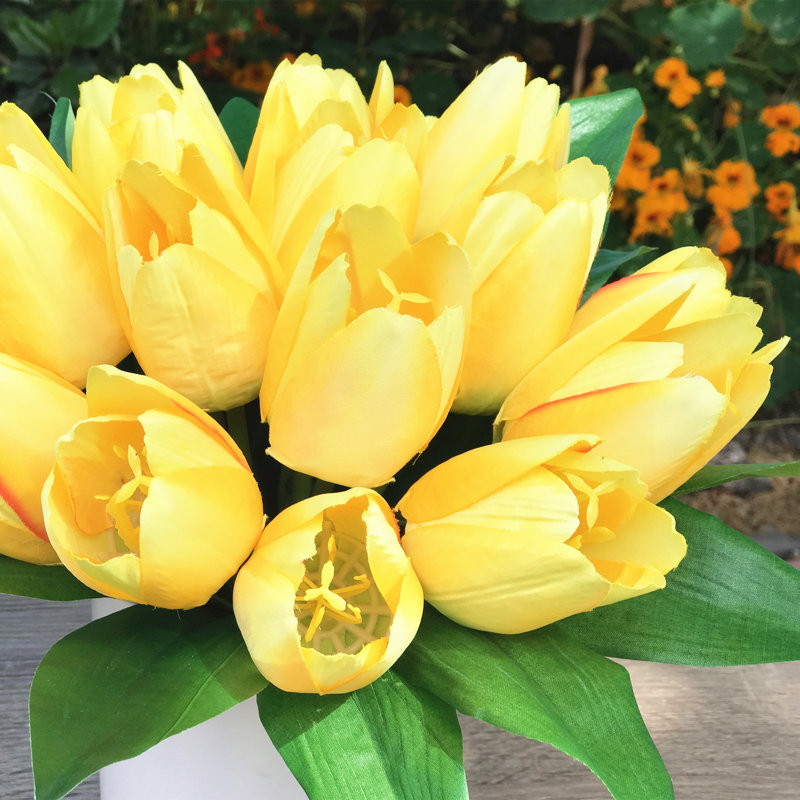 Silk Tulip Arrangement in Vase, Yellow