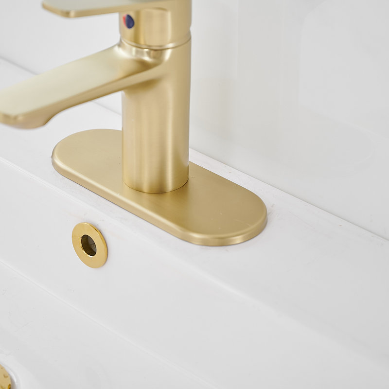 Single-Hole Single-handle Bathroom Faucet with Drain Assembly, Brushed Gold
