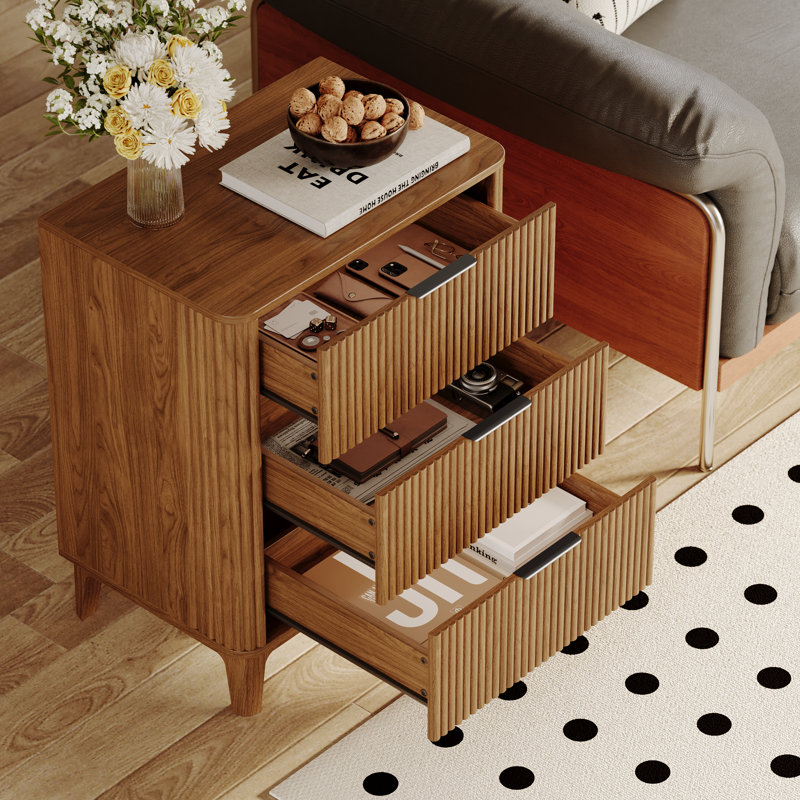 23.62'' W Nightstand With 3 Drawers Set of 2, Walnut