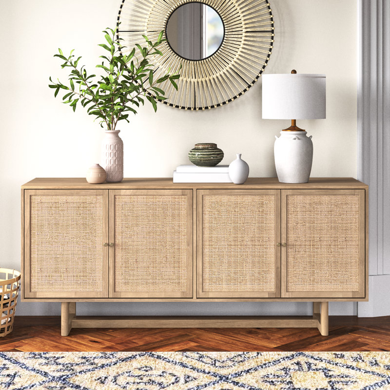 Cinna 72.0L X 18.0W X 31.0H Solid Wood W/Cane Sideboard, Light Brown