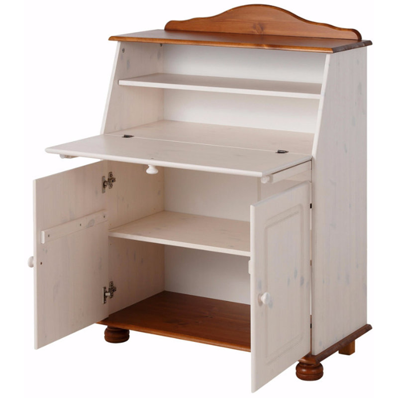 Piechota Metal Base Secretary Desk, Brown/White
