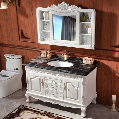 Meuble-lavabo autoportant en bois de chêne massif 59,06 po avec miroir