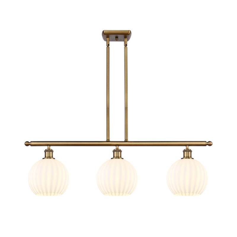 Luminaire suspendu pour îlot suspendu 3 lumières Ballston Venetian, H 11 po x l 36 po x P 8 po, Laiton brossé