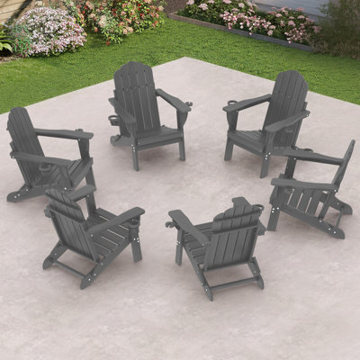 Chaise pliante en PEHD Adirondack à texture de bois avec porte-gobelet (ensemble de 6)