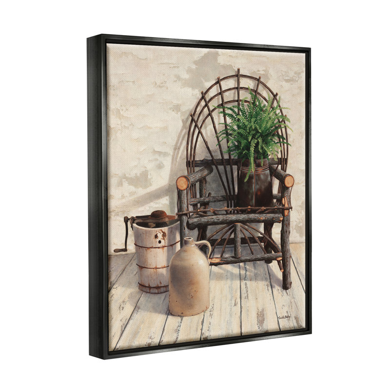 Chaise de porche confortable, nature morte - Plante sur toile, H 31 po x l 25 po x P 1,7 po, Cadre flottant noir de jais