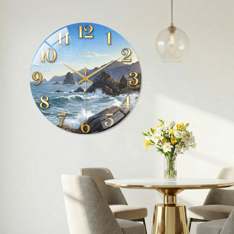 "Coastal Landscape", horloge murale en verre, 40 x 40 cm (15,7 x 15,7 pouces)