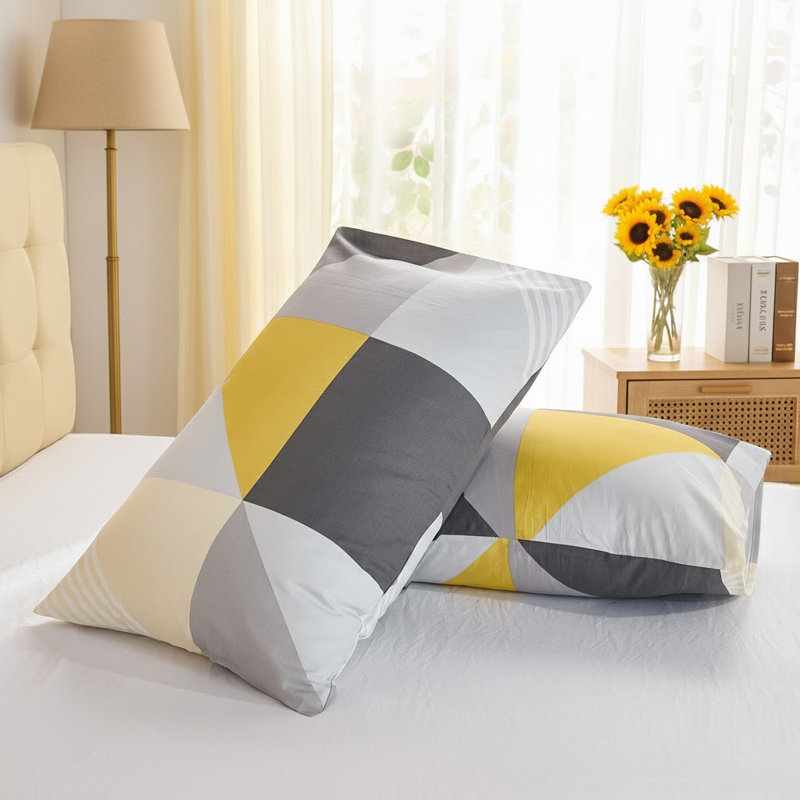 Ensemble de 2 taies d'oreiller 100% coton Cozaline, Grand lit, Géométrique, Jaune